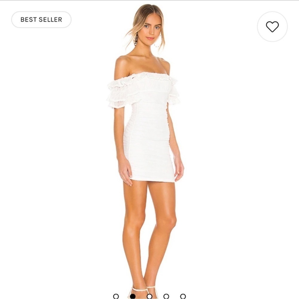 Camila Coelho Eva Off-Shoulder White Mini Dress Lace Mesh Ruffle size Small